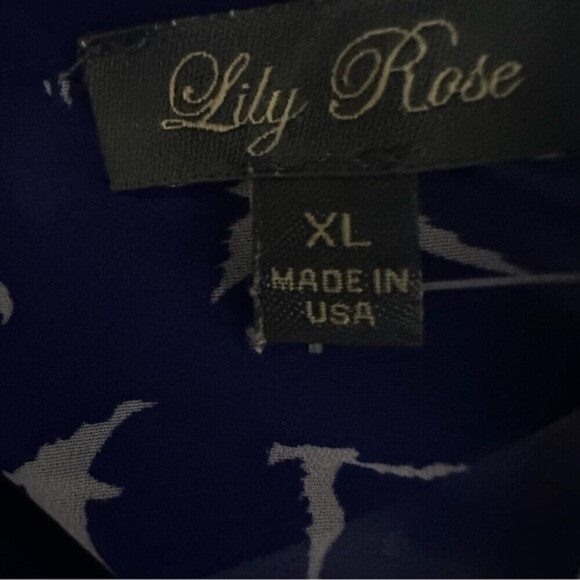 Lily Rose Size XL Sheer Royal Blue Blouse With White Bird Print - Picture 11 of 11